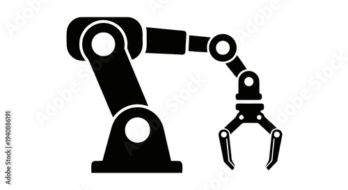 Vector illustration of industrial robotic arm icon for manufacturing and automation on a transparent background