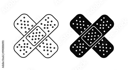 Vector illustration of adhesive bandage icons set, medical plaster cross symbol on a transparent background