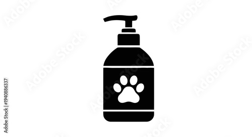 Vector illustration of pet shampoo bottle icon with paw print symbol on a transparent background