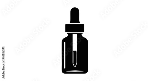 Vector illustration of dropper bottle icon, simple black style on a transparent background