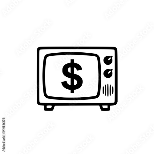 Profitable television broadcasting concept with dollar sign on screen