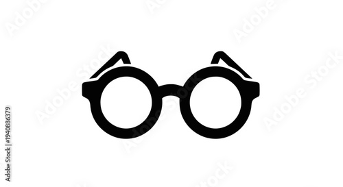 Vector illustration of black round glasses icon on a transparent background