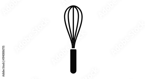 Vector illustration of black silhouette icon of a kitchen whisk on a transparent background