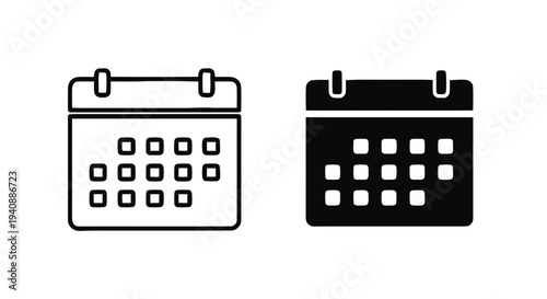 Vector illustration of calendar icon set, simple line and solid style, date planner vector illustration on a transparent background