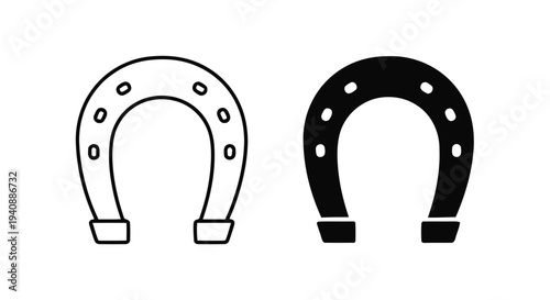 Vector illustration of horseshoe icon set, horse shoe symbol, flat and outline design on a transparent background