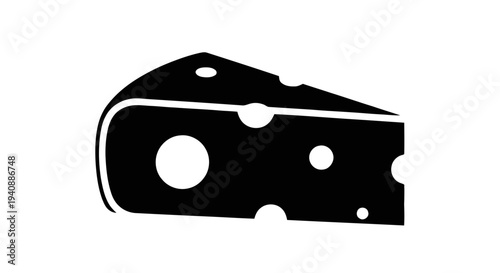 Vector illustration of black silhouette icon of a cheese wedge with holes on a transparent background
