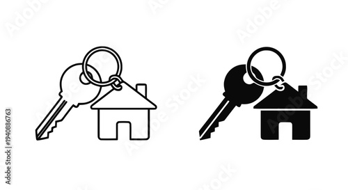 Vector illustration of house key icon set, real estate concept, home ownership symbol on a transparent background