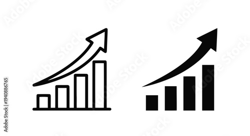 Vector illustration of growth bar chart icon set, financial success and business progress symbols on a transparent background