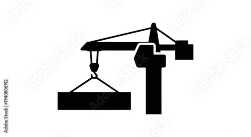 Vector illustration of construction crane icon lifting a load on a transparent background