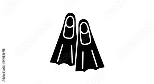 Vector illustration of black silhouette icon of a pair of swim fins for snorkeling or scuba diving on a transparent background