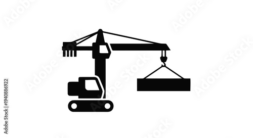 Vector illustration of construction crane icon lifting a heavy load on a transparent background