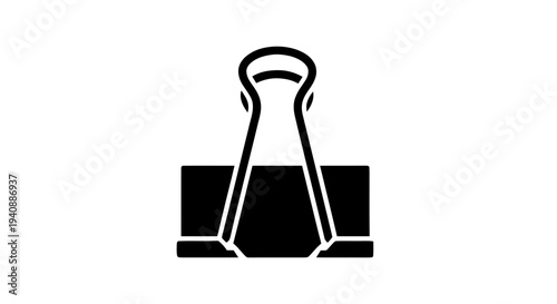 Vector illustration of black binder clip icon, office supply stationery symbol on a transparent background