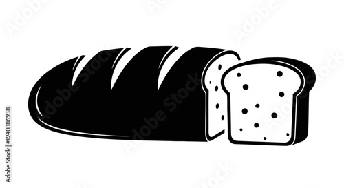 Vector illustration of black and white vector icon of a sliced loaf of bread on a transparent background
