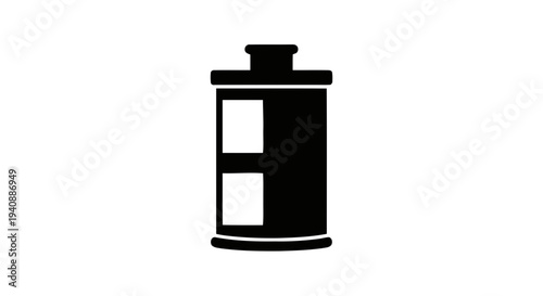 Vector illustration of film roll icon, 35mm photographic film canister symbol on a transparent background