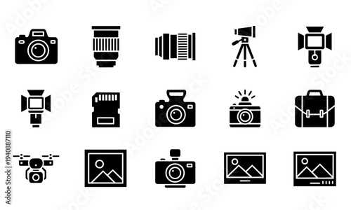Photography Camera Studio Equipment Silhouette Icons