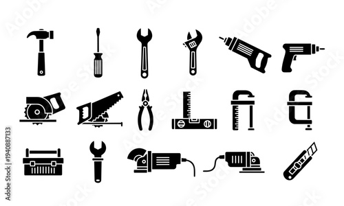 Hand Power Tools Hardware Construction Silhouette Icons