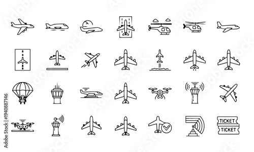 Aviation Air Flight Transportation Outline Icons