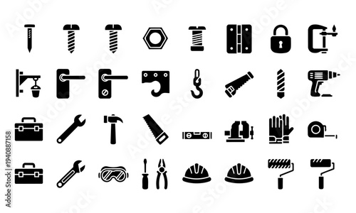 Construction Repair Tools Hardware Silhouette Icons