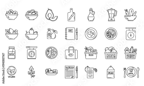 Healthy Food Diet Nutrition Outline Icons