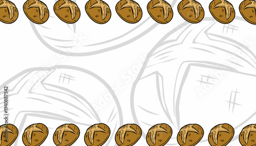 Bread background Pattern. Artisan Bakery Illustration. Hand Drawn Bun. Minimal Food Background. Decorative Textile Design.