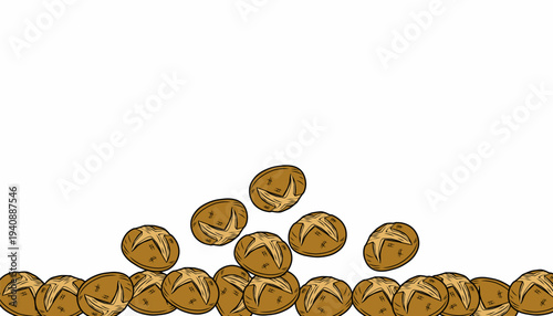 Bread background Pattern. Artisan Bakery Illustration. Hand Drawn Bun. Minimal Food Background. Decorative Textile Design.