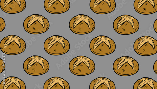 Bread Seamless Pattern. Artisan Bakery Illustration. Hand Drawn Bun. Minimal Food Background. Decorative Textile Design.