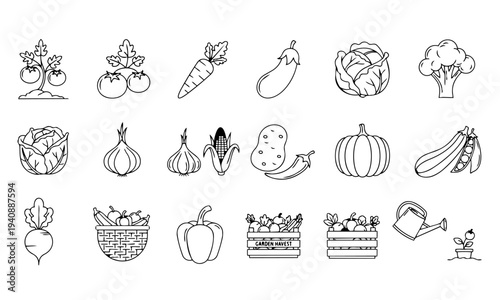 Vegetables Farming Harvest Outline Icons