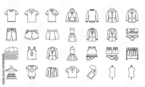 Clothing Apparel Fashion Garments Outline Icons
