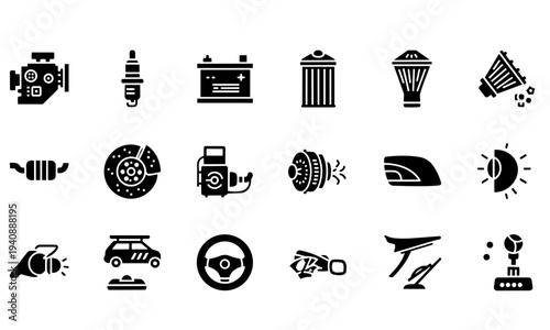 Auto Parts Car Mechanics Silhouette Icons
