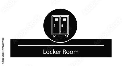 Graphic illustration of a locker room sign with a locker icon on a white background.