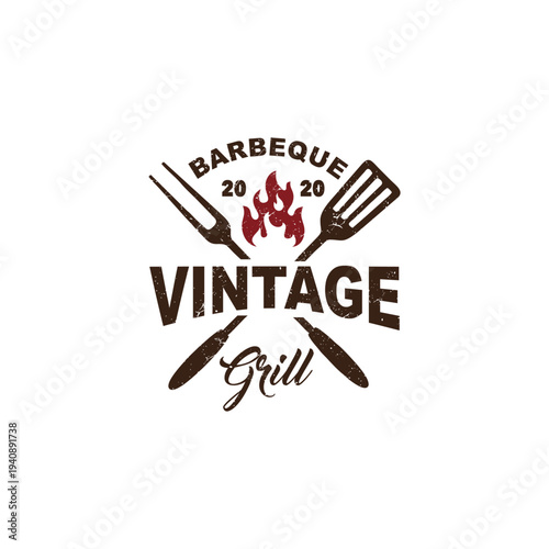 Vintage barbecue grill logo.