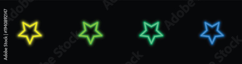 Four luminous star outlines in yellow, green, cyan, and blue sparkle brightly on black