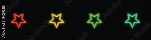 Four vibrant star outlines in red, yellow, green, and cyan glow brightly on a black canvas