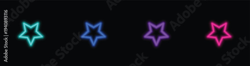 Row of four luminous star outlines showcasing a striking spectrum of cool and warm colors