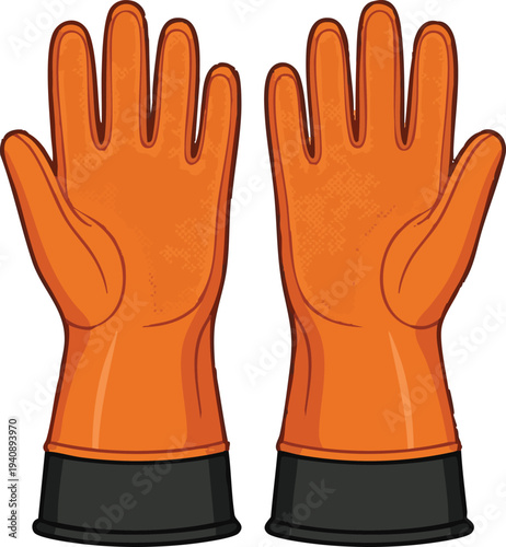 A Pair of Orange Work Gloves with Black Cuffs, Ideal for Protection and Safety in Various Manual Tasks