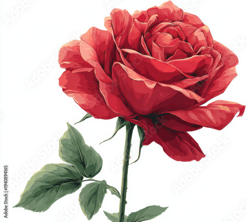Stunning vector illustration of elegant red rose, showcasing intricate details and vibrant colors, symbolizing love and beauty. This artwork captures essence of nature elegance and charm