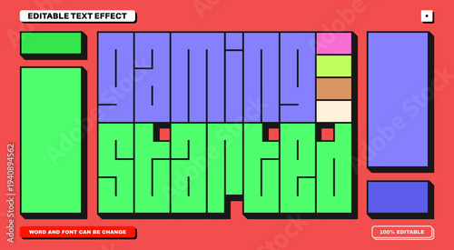 Editable Text Effect Vector of Block Game Start Shape title Headline Gaming for Streaming, Streamer, Gamer, Entertainer, Entertainment, Apparel, Hoodie, T-Shirt