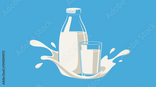 Milk bottle glass white splash