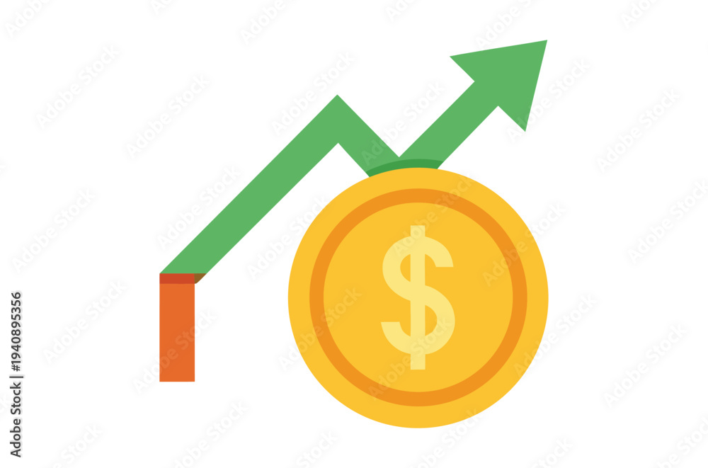 Obraz premium Financial growth represented by an upward trending arrow and a gold coin