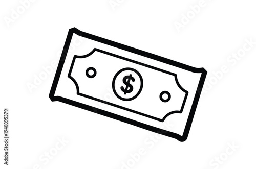 Simple black and white illustration of a united states dollar bill