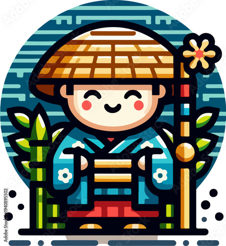 Isolated Graphic of a Sweet and Determined Japanese Noble, Ideal for Travel Promotion, Event Posters, Restaurant Menus, and Asian-Themed Decor.