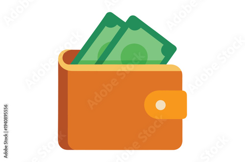 An open wallet with several green dollar bills protruding from within