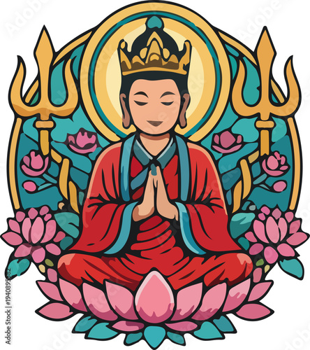 Japanese and Asian Mythology Inspired Character Icon Collection with Samurai Armor, Geisha Portraits and Spiritual Symbols