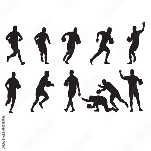 Dynamic Football silhouettes: A series of dynamic silhouettes capture the essence of a football game, showcasing various actions and moments, from the sprint to the tackle.