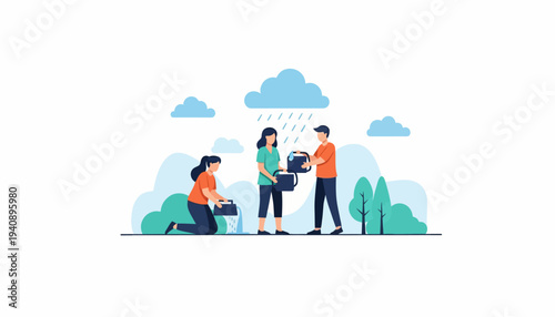 Illustration of people character designs for World Water Day event with clean water theme on a business background