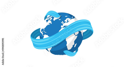 Vector illustration of a blue globe wrapped with a water wave on a white background, symbolizing clean water and World Water Day for business and environmental events.