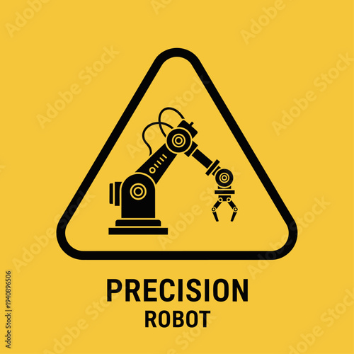 Precision Robot Warning Sign - Industrial Robotic Arm Automation Icon