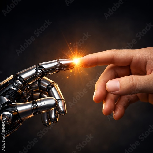 Human Robot Hand Touch Spark AI