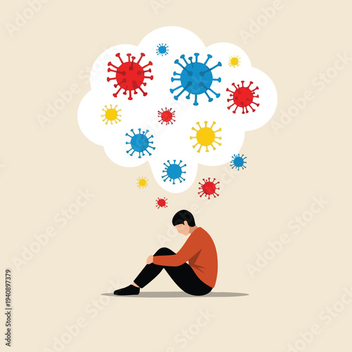 Man thinking about coronavirus. Anxiety. Mental health.