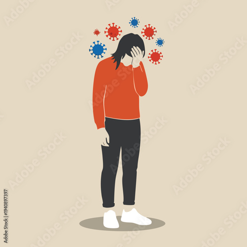 Sadness and Anxiety. A person suffering from stress and mental health issues.